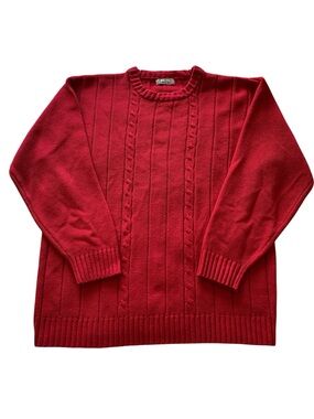 Vintage Ron Chereskin Red Cable Knit Cotton Sweater Size L
